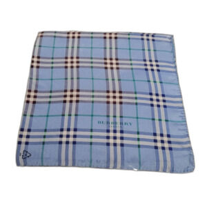 BURBERRY LONDON silk pocket square, Lighr Blue Plaid pattern